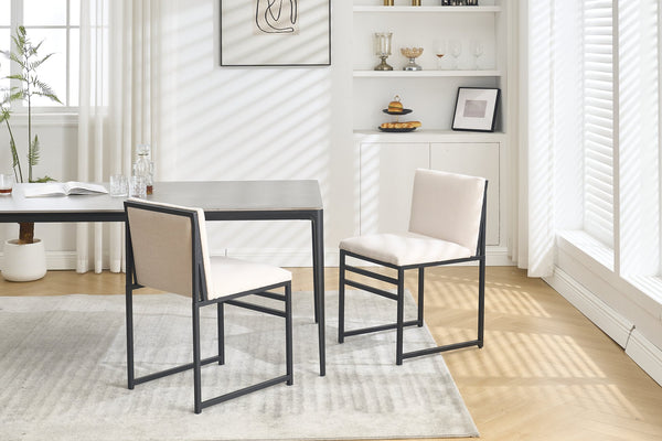 English Elm Modern Upholstered Dining Chairs Set of 2 with Linen-Like Fabric, High-Resilience Foam and Metal Frame Elegant Comfort Ivory W1249P257008