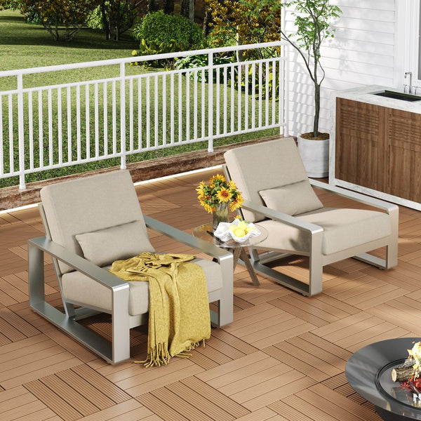 English Elm Christopher Knight Home® - La Plata Elegant Lounge Chair Set Of 2 - Silver Aluminum Frame With Beige Cushions For Comfort & Style N775P211257S-S2