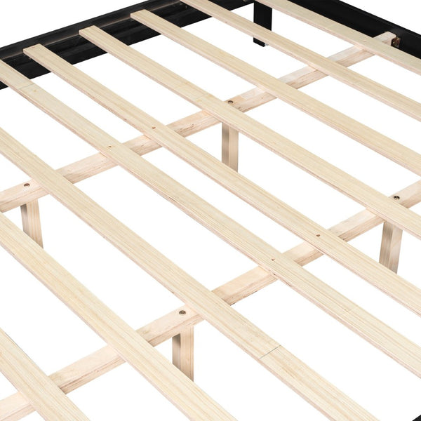 English Elm Stylish King Bed Frame Vertical Slat Headboard Low Profile Contemporary Bedroom Black N770PK369234B