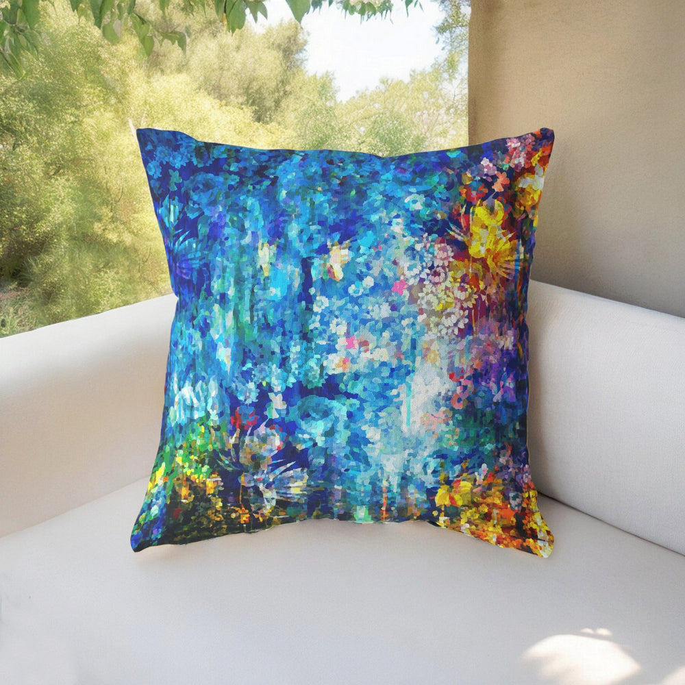 Homeroots 28" Bright Blue Yellow Springtime Indoor Outdoor Throw Pillow   414603