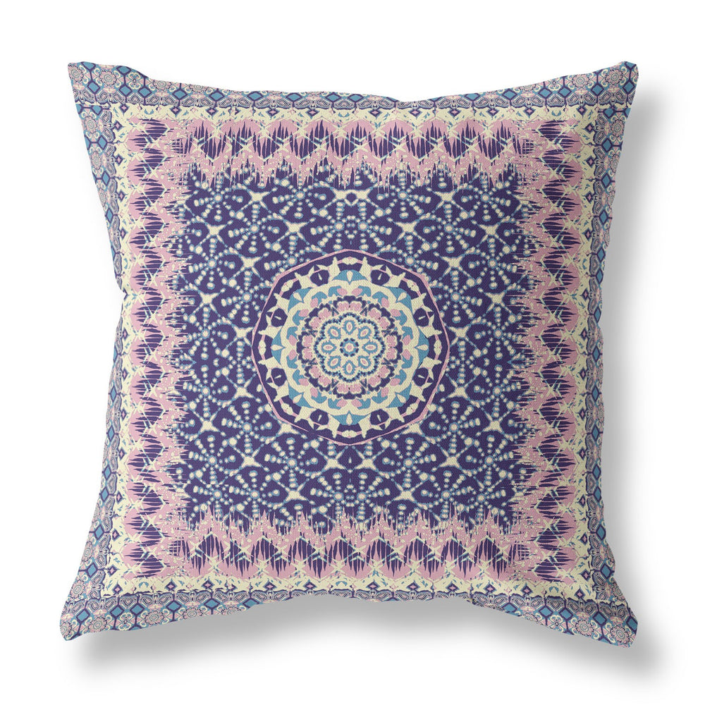 Homeroots 26” Pink Indigo Holy Floral Indoor Outdoor Throw Pillow   414619