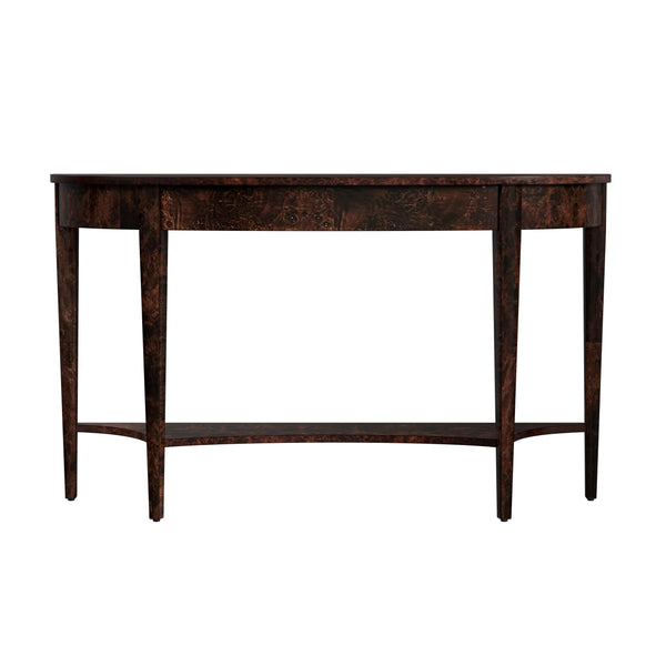 Butler Specialty Astor Demilune Console Table - Elegant Olive Ash Finish With Tapered Legs And Curvaceous Shelf Dark Brown Rubberwood Solids,Mdf,Resin,Cherry,Maple And Olive Ash Burl Veneers 4146446-butler