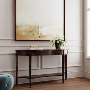 Butler Specialty Astor Demilune Console Table - Elegant Olive Ash Finish With Tapered Legs And Curvaceous Shelf Dark Brown Rubberwood Solids,Mdf,Resin,Cherry,Maple And Olive Ash Burl Veneers 4146446-butler