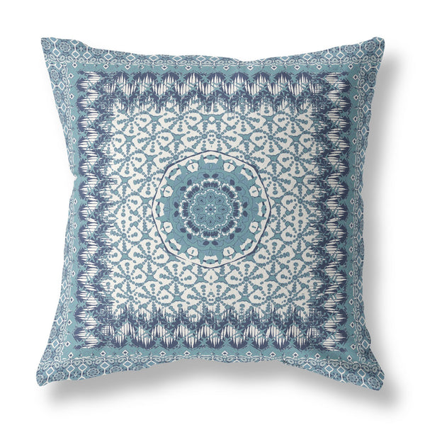Homeroots 26” Blue White Holy Floral Indoor Outdoor Throw Pillow   414644