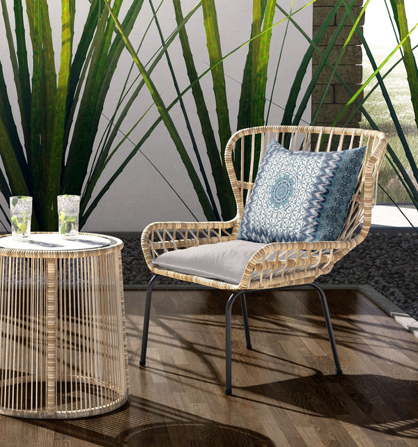 Homeroots 26” Blue White Holy Floral Indoor Outdoor Throw Pillow   414644