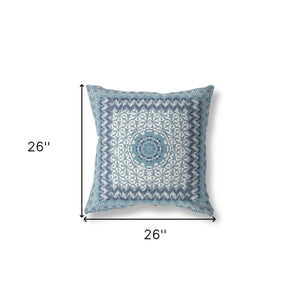 Homeroots 26” Blue White Holy Floral Indoor Outdoor Throw Pillow   414644