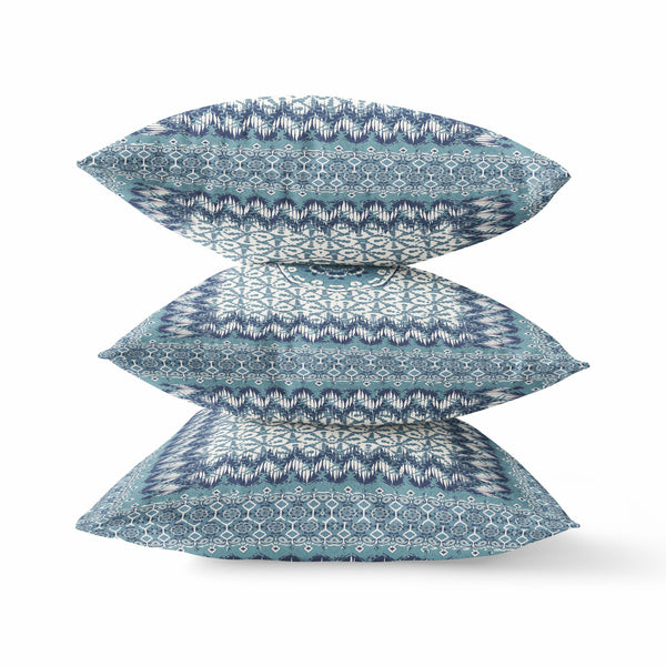 Homeroots 28” Blue White Holy Floral Indoor Outdoor Throw Pillow   414646