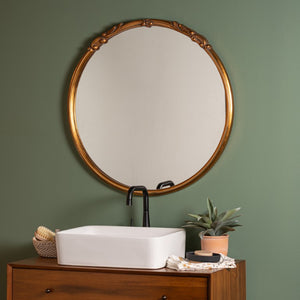 Cooper Classics Tristan Round Wall Mirror Antiqued Gold Frame Carved Molding Glam Vintage Accent 41466