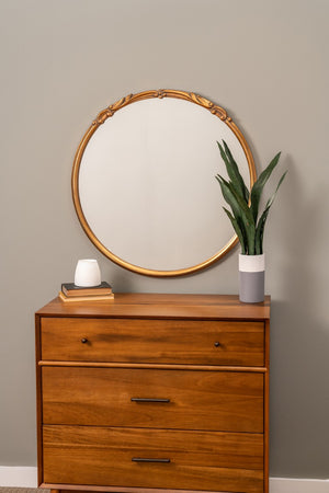 Cooper Classics Tristan Round Wall Mirror Antiqued Gold Frame Carved Molding Glam Vintage Accent 41466