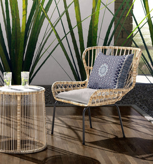 Homeroots 26” Slate Blue Holy Floral Indoor Outdoor Throw Pillow   414673