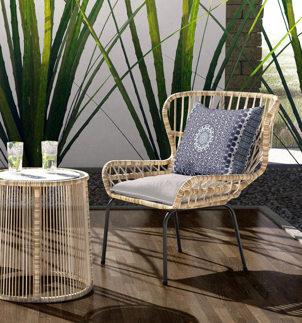 Homeroots 26” Slate Blue Holy Floral Indoor Outdoor Throw Pillow   414673