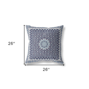 Homeroots 26” Slate Blue Holy Floral Indoor Outdoor Throw Pillow   414673