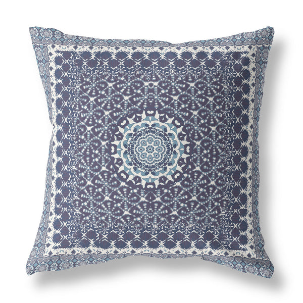 Homeroots 28” Slate Blue Holy Floral Indoor Outdoor Throw Pillow   414676