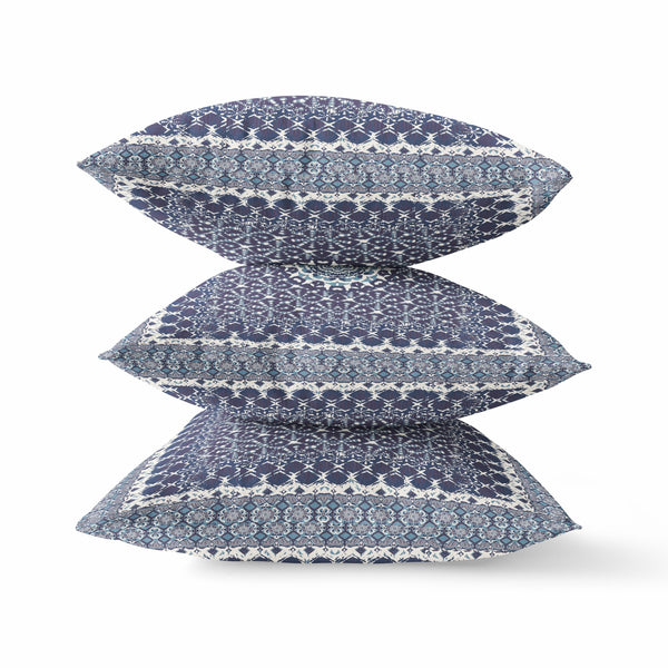 Homeroots 28” Slate Blue Holy Floral Indoor Outdoor Throw Pillow   414676