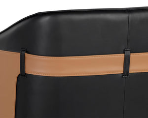 Sunpan Carter Lounge Chair - Elegant Barrel Back Design in Luxe Faux Leather with Stylish Black Steel Legs Napa Black / Napa Cognac