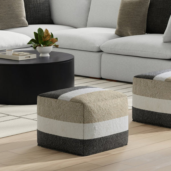 English Elm Claudette Woven Square Pouf Boho Global Pattern Footrest Accent for Living Rooms B136P427587