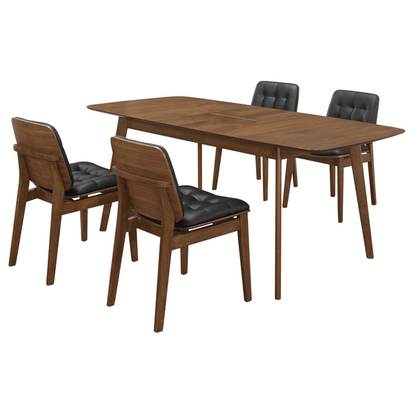 English Elm Draper 5-Piece Rectangular Dining Set - Mid-Century Walnut Table With Black Faux Leather Chairs B062S01233