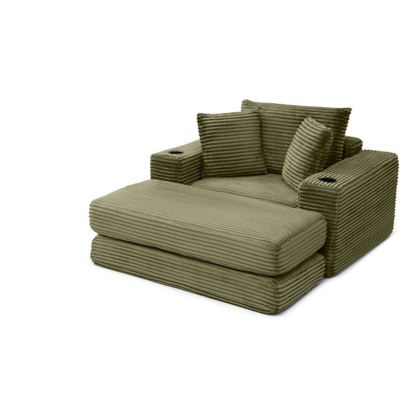 English Elm 52.4'' Boneless Foam Chaise Lounge Convertible Corduroy Sofa Bed for Living Room Green W1117P410665