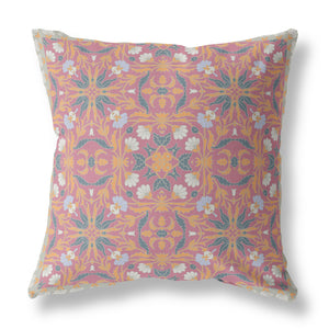 Homeroots 26” Magenta Orange Paisley Indoor Outdoor Throw Pillow   414704