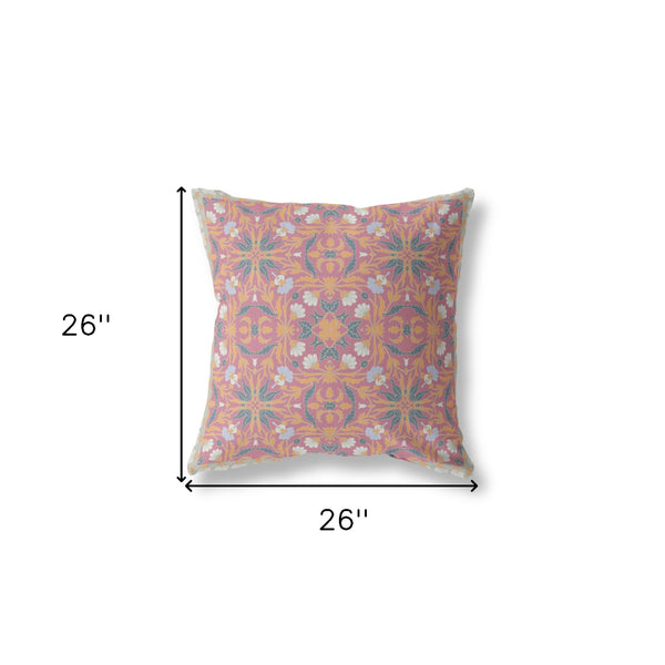 Homeroots 26” Magenta Orange Paisley Indoor Outdoor Throw Pillow   414704