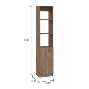 English Elm Malaga Linen Cabinet with Concealed Door and Three Open Shelves, 63" Tall Space-Saving Storage Solution Beige 66.5 L x 16.9 W x 3.9 H B20091942