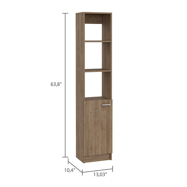 English Elm Malaga Linen Cabinet with Concealed Door and Three Open Shelves, 63" Tall Space-Saving Storage Solution Beige 66.5 L x 16.9 W x 3.9 H B20091942