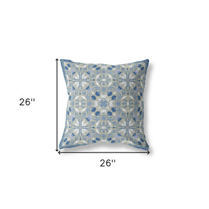 Homeroots 26” Gray Indigo Paisley Indoor Outdoor Throw Pillow   414723