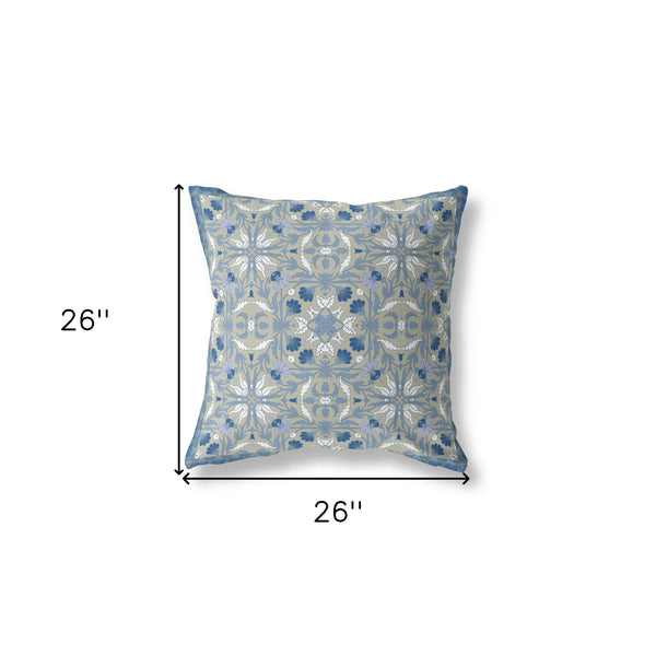 Homeroots 26” Gray Indigo Paisley Indoor Outdoor Throw Pillow   414723