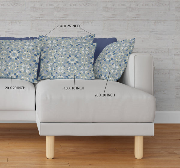 Homeroots 26” Gray Indigo Paisley Indoor Outdoor Throw Pillow   414723