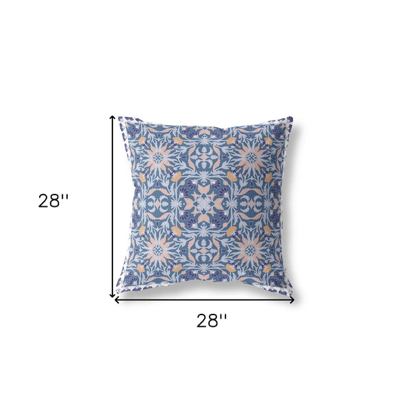 Homeroots 28” Blue Pink Paisley Indoor Outdoor Throw Pillow   414763