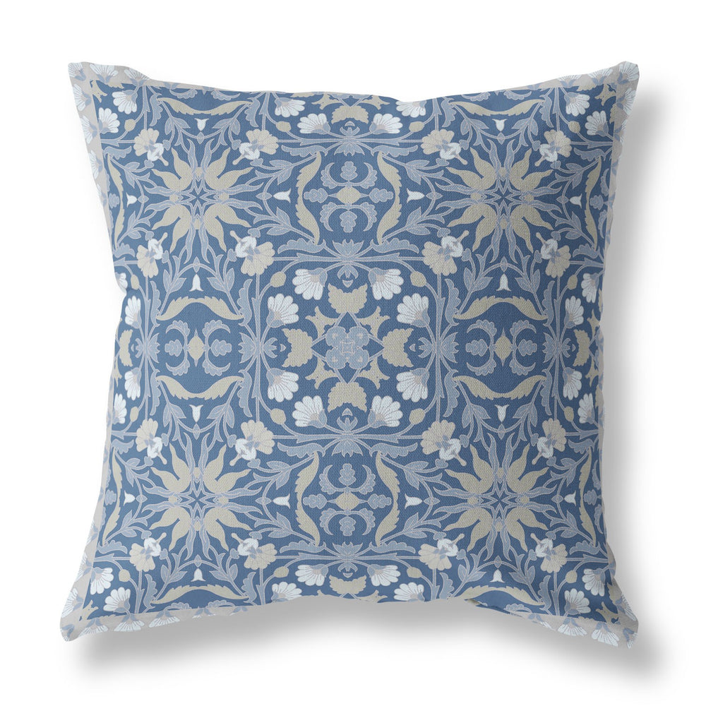 Homeroots 28” Blue Gray Paisley Indoor Outdoor Throw Pillow   414772