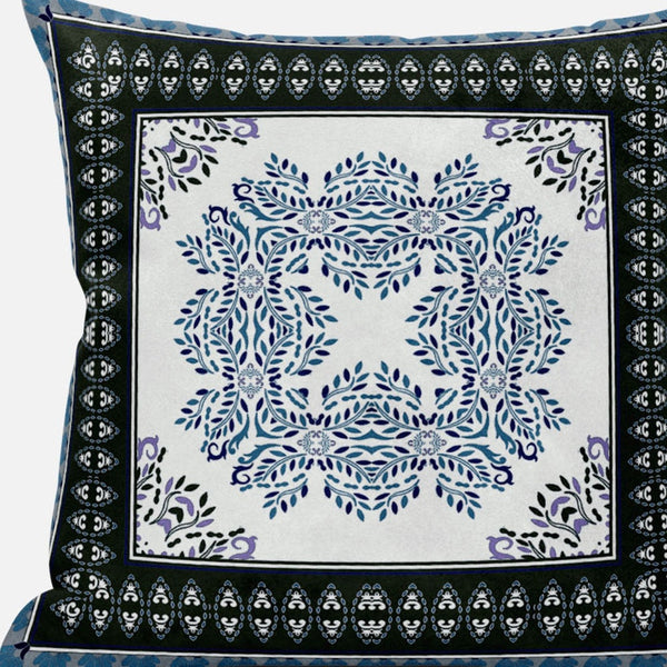 Homeroots 20" White Dark Blue And Light Blue Damask Indoor Outdoor Throw Pillow   414828