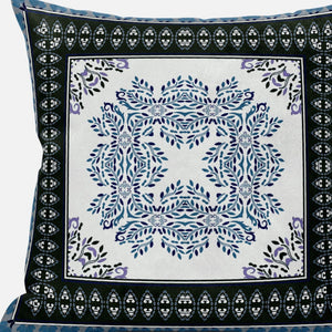 Homeroots 28" White Dark Blue And Light Blue Damask Indoor Outdoor Throw Pillow   414833