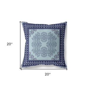 Homeroots 20" White Dark Blue And Light Blue Damask Indoor Outdoor Throw Pillow   414848