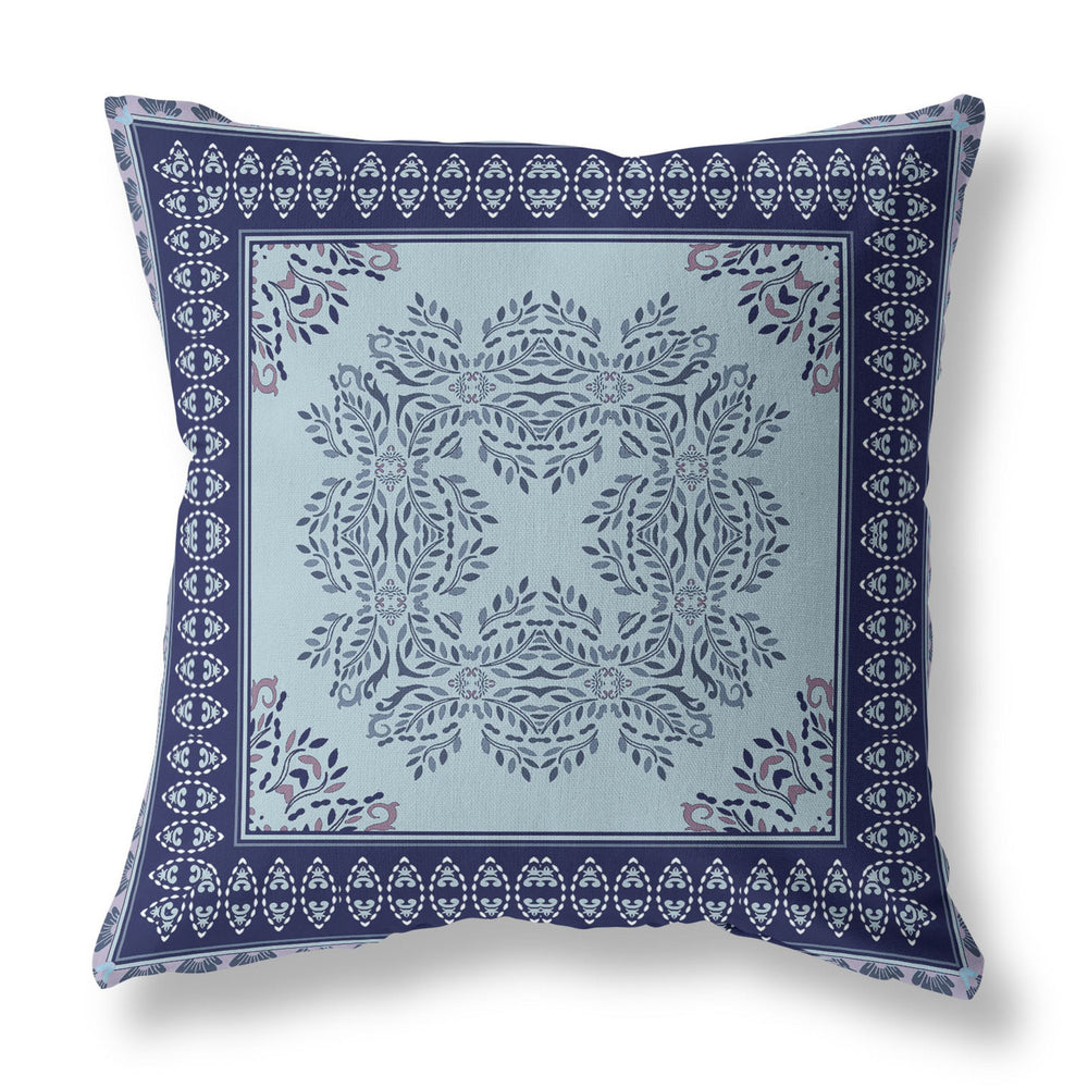 Homeroots 20" White Dark Blue And Light Blue Damask Indoor Outdoor Throw Pillow   414848