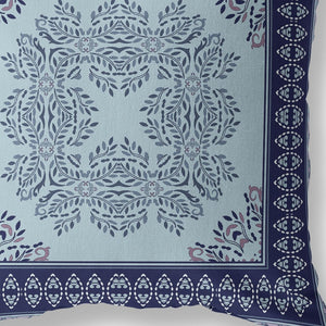 Homeroots 26" White Dark Blue And Light Blue Damask Indoor Outdoor Throw Pillow   414850