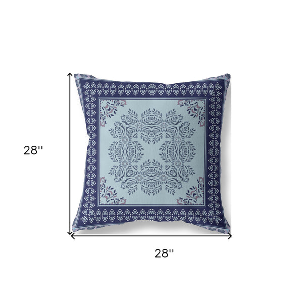 Homeroots 28" White Dark Blue And Light Blue Damask Indoor Outdoor Throw Pillow   414852