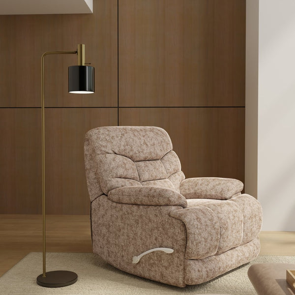 English Elm Swivel Glider Recliner Plush Upholstered Chair for Contemporary Living Rooms Beige Brown B339P422560