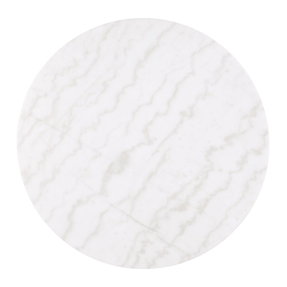 English Elm 1pc Round Cocktail Table Genuine White Marble Top with Reeded Black Plinth Base and Gold Accents, 35" B2741P395398