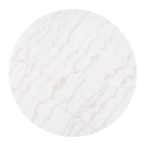 English Elm 1pc Round Cocktail Table Genuine White Marble Top with Reeded Black Plinth Base and Gold Accents, 35" B2741P395398