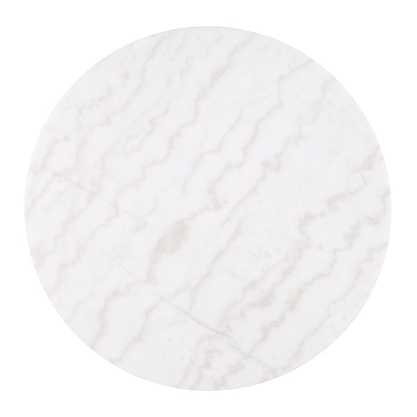 English Elm 1pc Round Cocktail Table Genuine White Marble Top with Reeded Black Plinth Base and Gold Accents, 35" B2741P395398