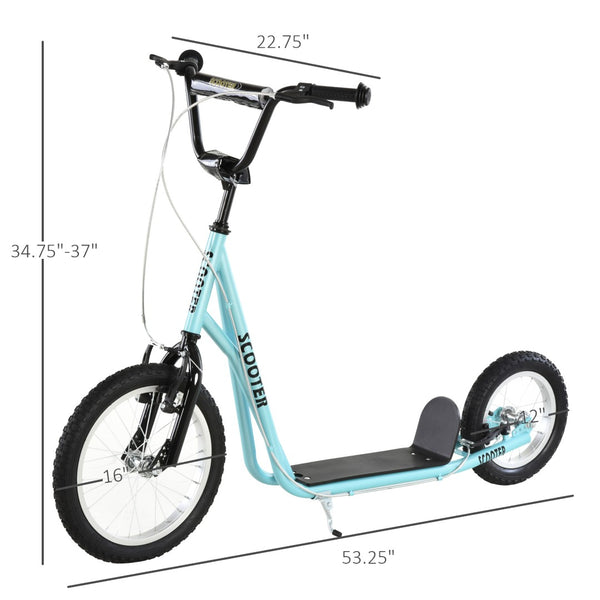 English Elm Aosom Youth Kick Scooter Steel Frame Adjustable Handlebar Inflatable Tires Dual Brake Blue W2225P217070