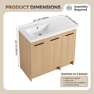 English Elm 36" Floating Bathroom Vanity Light Oak Modular Cabinet with Gel Coat Integrated Sink W3450S00100