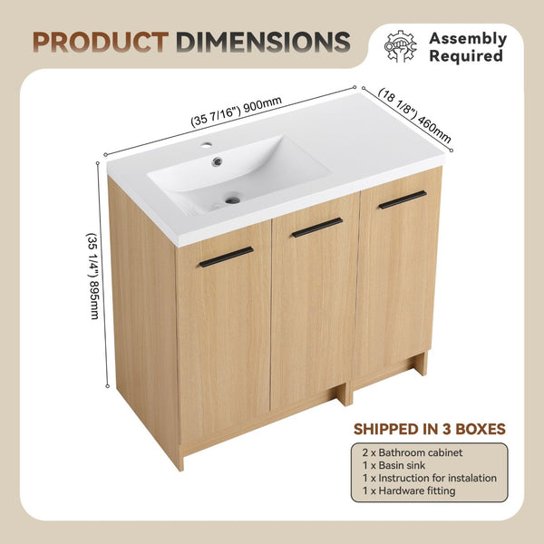 English Elm 36" Floating Bathroom Vanity Light Oak Modular Cabinet with Gel Coat Integrated Sink W3450S00100