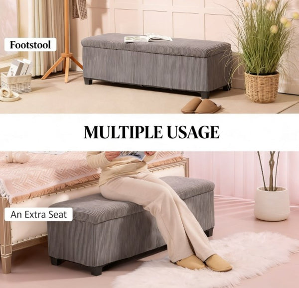 English Elm Spascious Corduroy Storage Bench with Hidden Compartment for Bedroom or Entryway T3971P431213