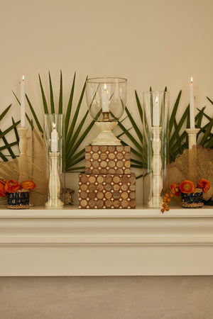 Chelsea House Beaumont Bone Hurricane Short — Hand-Carved Twist Pedestal, Brass Candle Holder & Mouth-Blown Glass 41490294