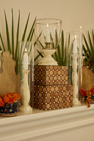 Chelsea House Beaumont Bone Hurricane Short — Hand-Carved Twist Pedestal, Brass Candle Holder & Mouth-Blown Glass 41490294