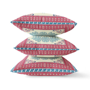 Homeroots 26" X 26" Cream And Blue Blown Seam Damask Indoor Outdoor Throw Pillow   414940