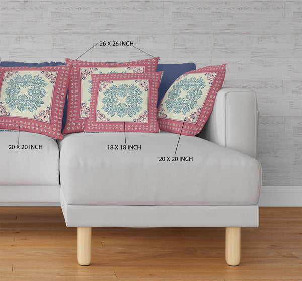 Homeroots 28" X 28" Cream And Blue Blown Seam Floral Indoor Outdoor Throw Pillow   414942