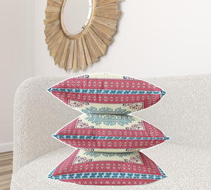 Homeroots 28" X 28" Cream And Blue Blown Seam Floral Indoor Outdoor Throw Pillow   414942